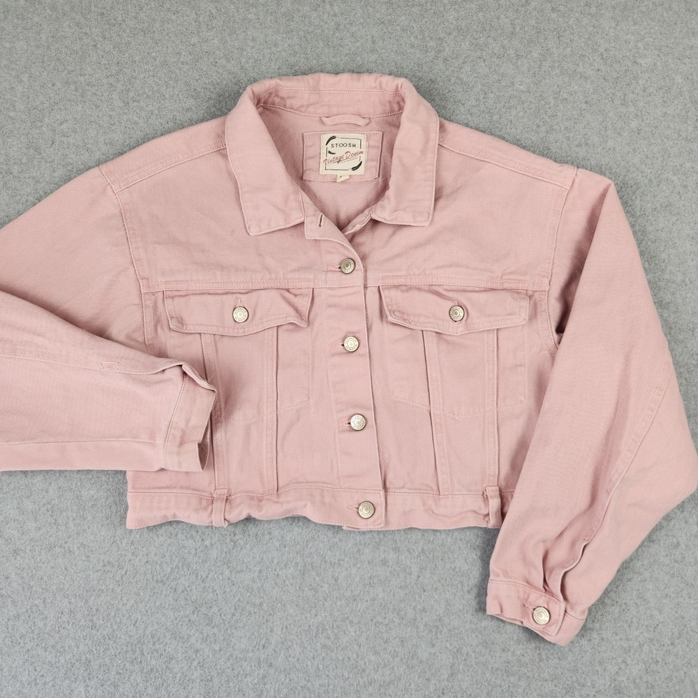 Stoosh Denim Jacket‎ Womens Medium Pink Cropped Vintage Trucker JKJR2474 Cotton